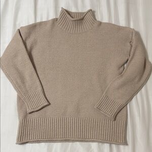 Women's Beige Roll neck Turtleneck Sweater